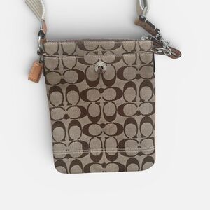 Coach Signature C Jacquard Park Swingpack Crossbody bag in khaki and mahogany